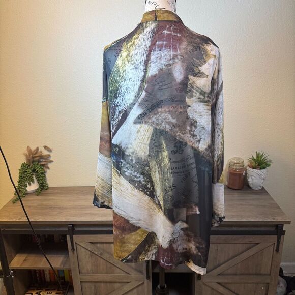 Brynn Walker Abstract Open Front Sheer Cardigan/Cover up Size M Boho Casual - Picture 4 of 8